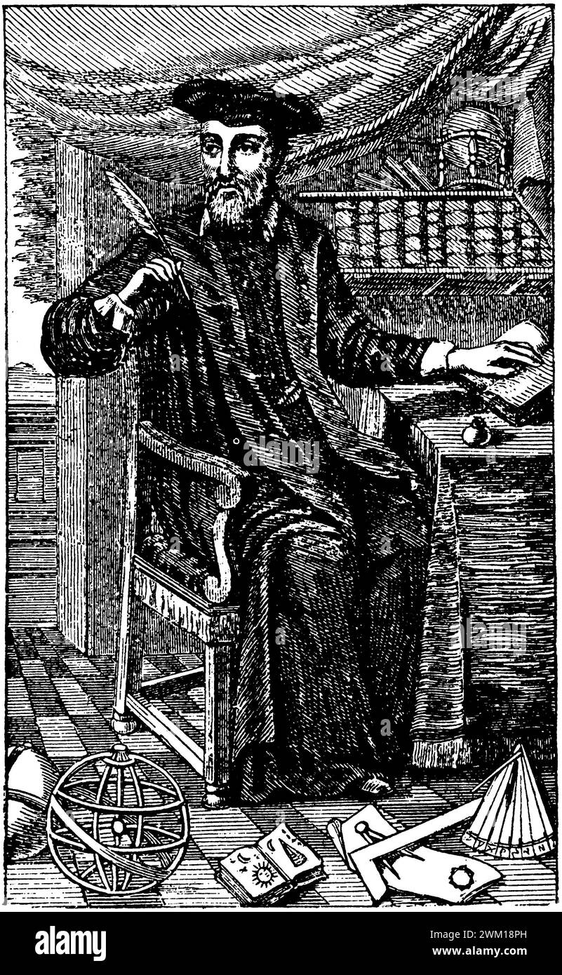 3833231 Nostradamus ; (add.info.: Nostradamus (Michel de Nostredame, 1503-1566), portrait de la pièce de façade à un recueil de ses prophéties publié à Amsterdam en 1666) ; © Marcello Mencarini. Tous droits réservés 2024. Banque D'Images