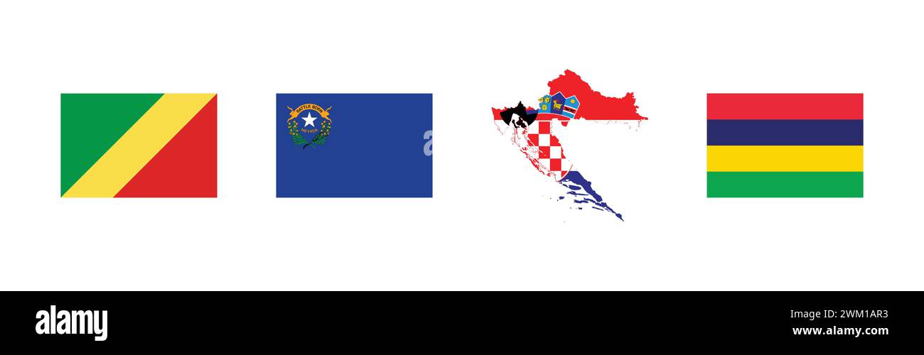 Carte du drapeau de la Croatie, drapeau du Nevada, drapeau de la République du Congo, drapeau de Maurice, collection populaire de logo de marque. Illustration de Vecteur