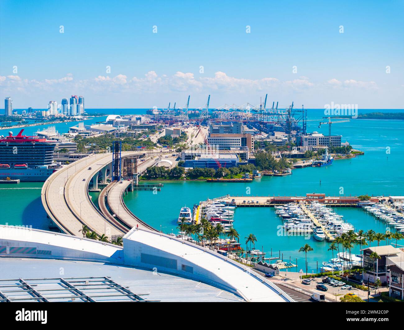 Miami, FL, États-Unis - 21 février 2024 : photo aérienne de Port Miami 2024 par drone Banque D'Images