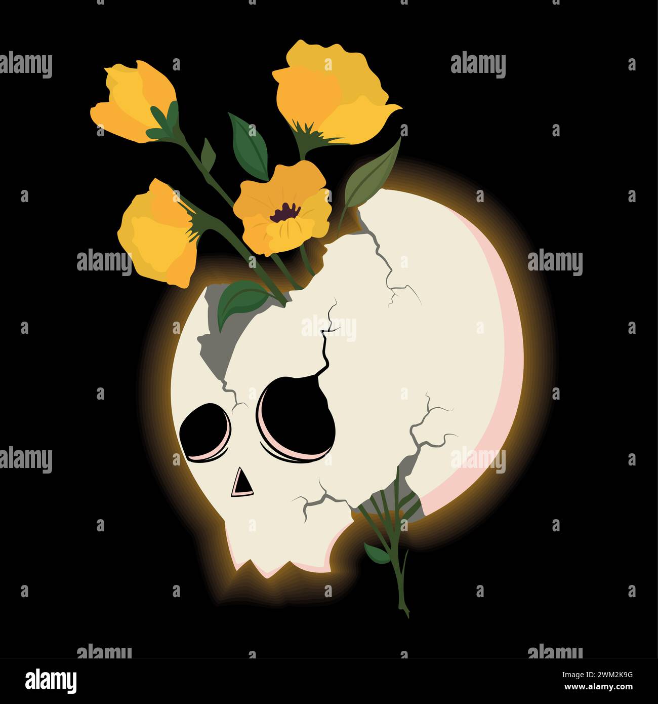 Crâne cassé avec des fleurs vecteur Illustration de Vecteur