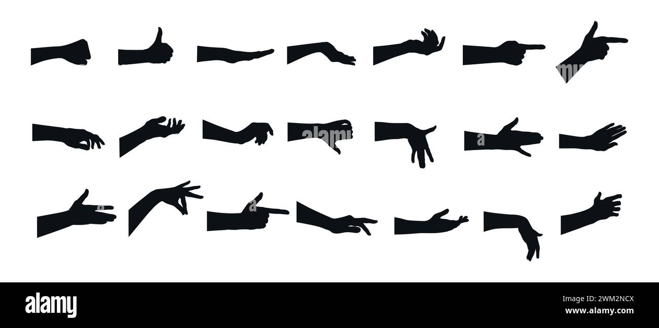 Collection de silhouettes de gestes de la main. Ensemble de différents gestes de la main. Illustration vectorielle Illustration de Vecteur