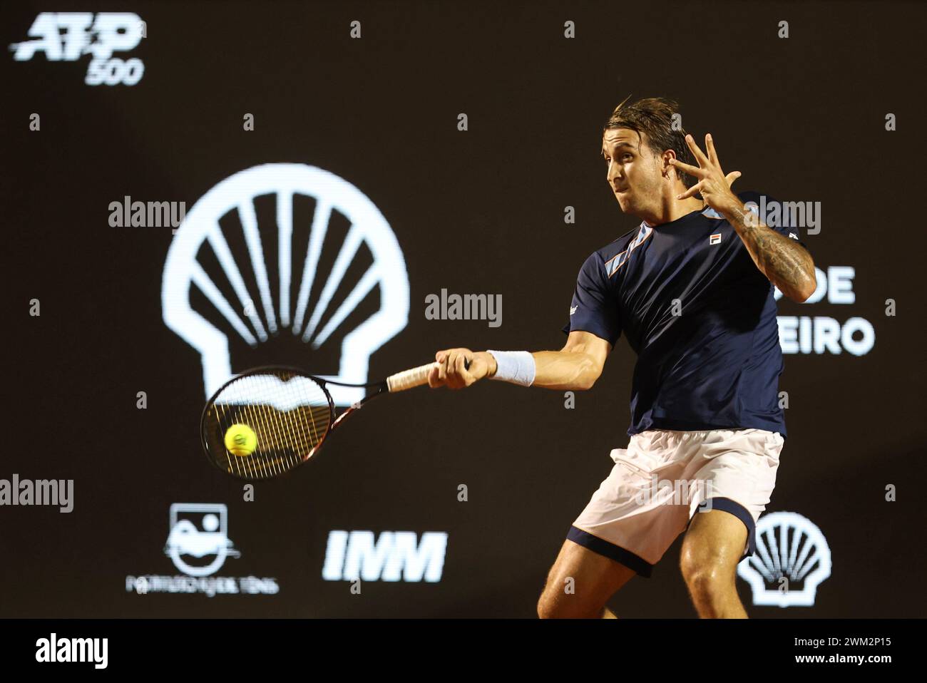 22 février 2024 : Jockey Club, Brasileiro, Brésil : tournoi de tennis Rio Open : Felipe Meligeni Alves (BRA) contre Thiago Monteiro (BRA) Banque D'Images