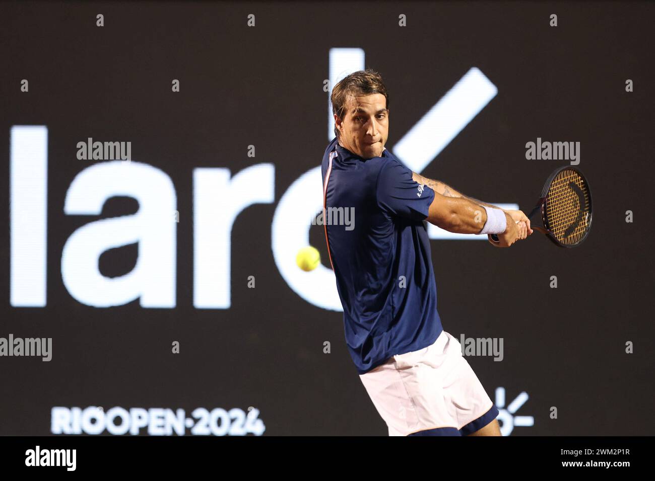 22 février 2024 : Jockey Club, Brasileiro, Brésil : tournoi de tennis Rio Open : Felipe Meligeni Alves (BRA) contre Thiago Monteiro (BRA) Banque D'Images