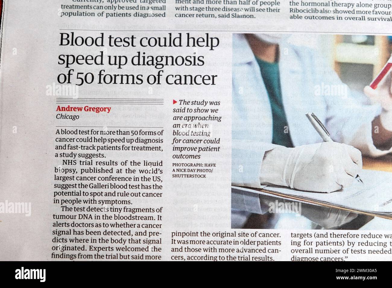 « Le test sanguin pourrait aider à accélérer le diagnostic de 50 formes de cancer » étude Symplify Université d'Oxford tests Asco Galleri US 3 juin 2023 Londres Royaume-Uni Banque D'Images