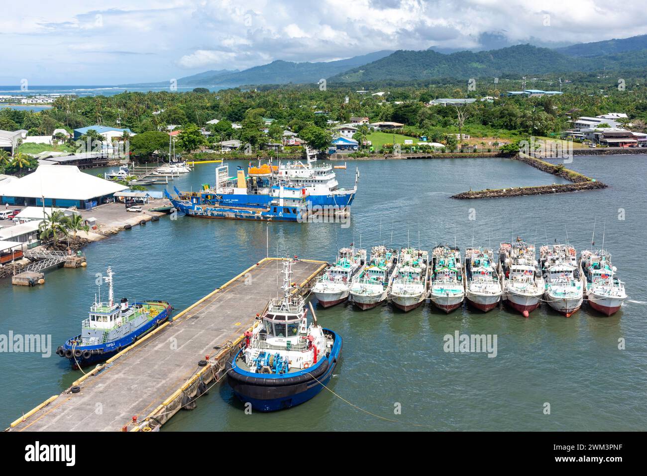 Bateaux de pêche et remorqueurs amarrés dans le quai, Apia, île d'Upolu, Samoa Banque D'Images