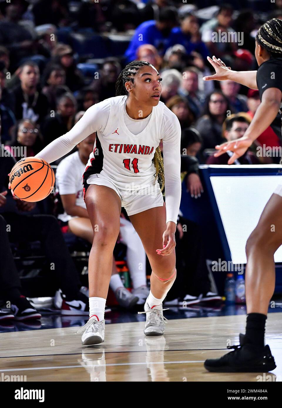 Riverside, CA. 23 février 2024. Etiwanda Kennedy Smith (11 ans) en action lors du match du championnat de basket-ball féminin de la division ouverte CIF-SS entre Sierra Canyon v. Etiwanda à l'Université Cal Baptist Louis Lopez/Modern Exposure/Cal Sport Media/Alamy Live News Banque D'Images