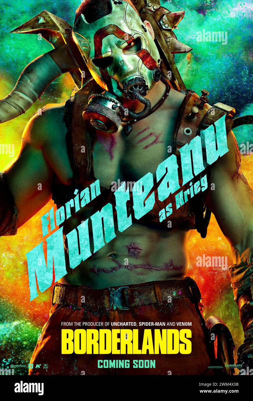 Borderlands (2024) réalisé par Eli Roth et mettant en vedette Florian Munteanu dans le rôle de Krieg dans une sortie sur grand écran basée sur le jeu vidéo populaire situé sur la planète abandonnée de Pandore où les gens recherchent une relique mystérieuse. Affiche de personnage ***USAGE ÉDITORIAL SEULEMENT***. Crédit : BFA / Lionsgate Banque D'Images