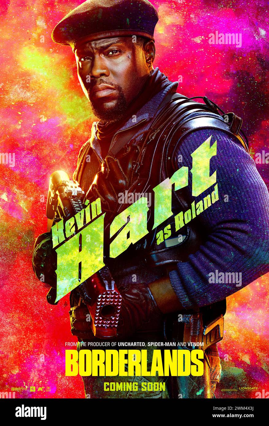 Borderlands (2024) réalisé par Eli Roth et mettant en vedette Kevin Hart dans le rôle de Roland dans une sortie sur grand écran basée sur le jeu vidéo populaire situé sur la planète abandonnée de Pandore où les gens recherchent une relique mystérieuse. Affiche de personnage ***USAGE ÉDITORIAL SEULEMENT***. Crédit : BFA / Lionsgate Banque D'Images