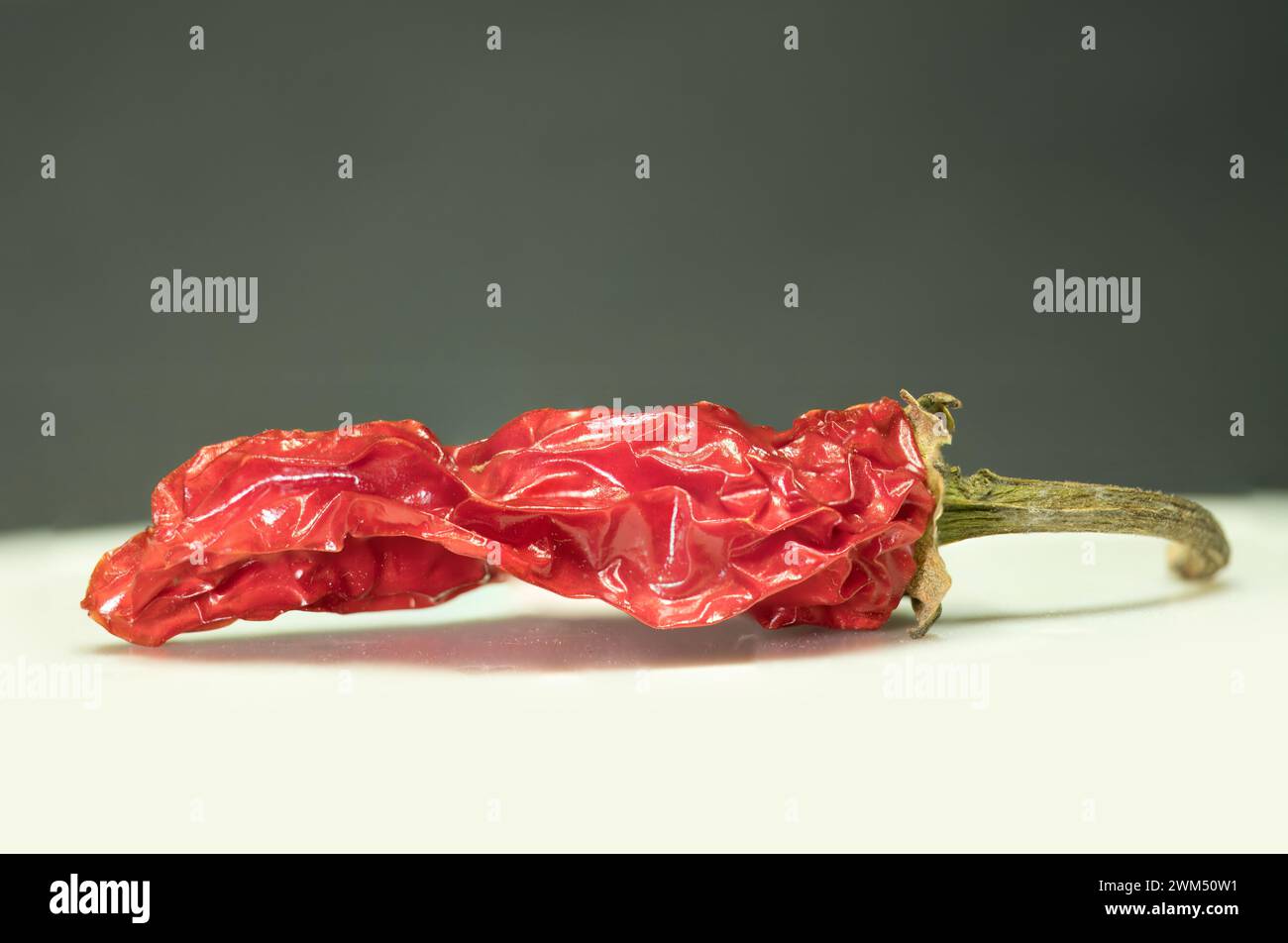 Spice of Life : gros plan d'un piment rouge vif et vieilli, cette image montre un gros plan d'un piment rouge vieilli. Sa texture froissée Banque D'Images Spice of Life : gros plan d'un piment rouge vif et vieilli, cette image montre un gros plan d'un piment rouge vieilli. Sa texture froissée Banque D'Images