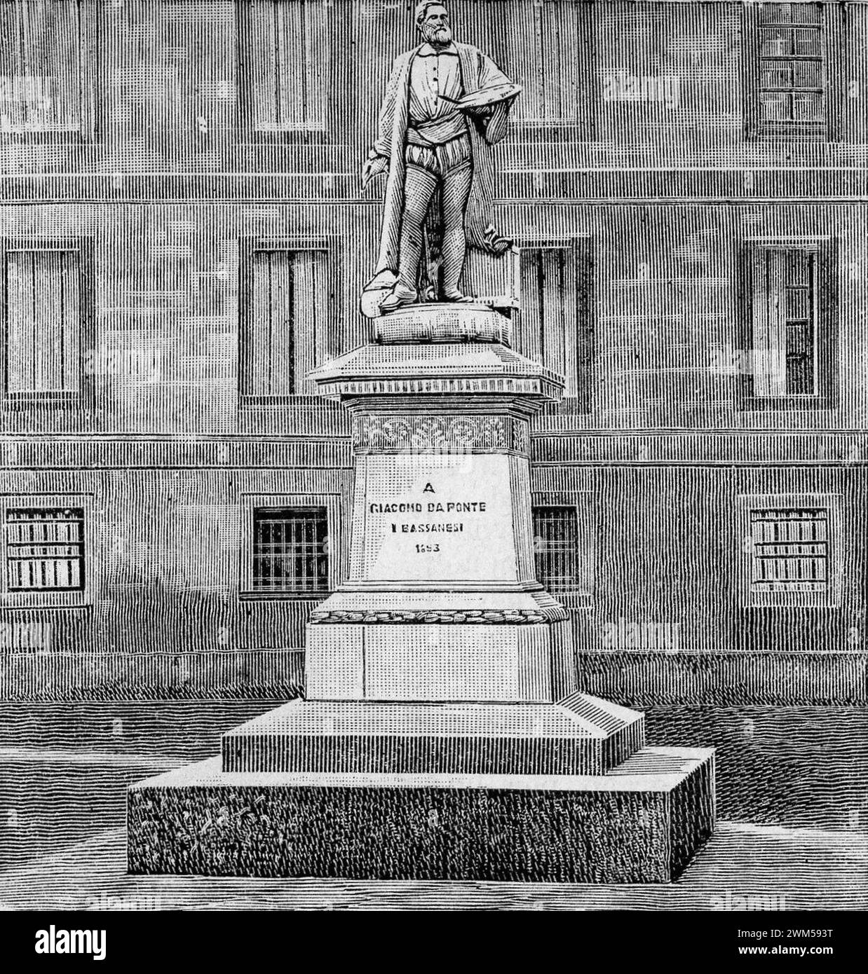 Bassano del Grappa, monumento a Giacomo Da Ponte (xilografia). Banque D'Images