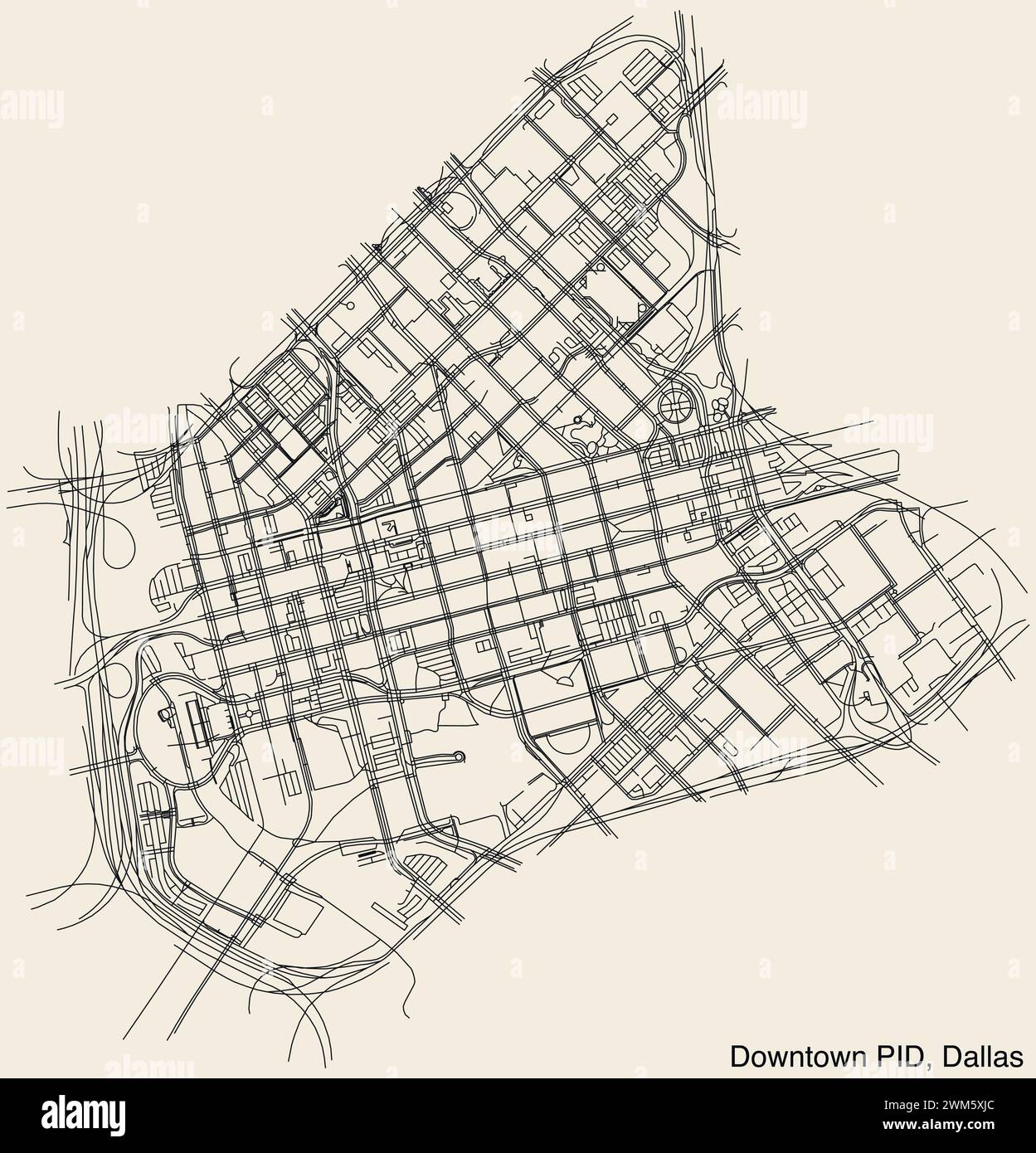 Carte routière du quartier du CENTRE-VILLE public Improvement District, DALLAS Illustration de Vecteur