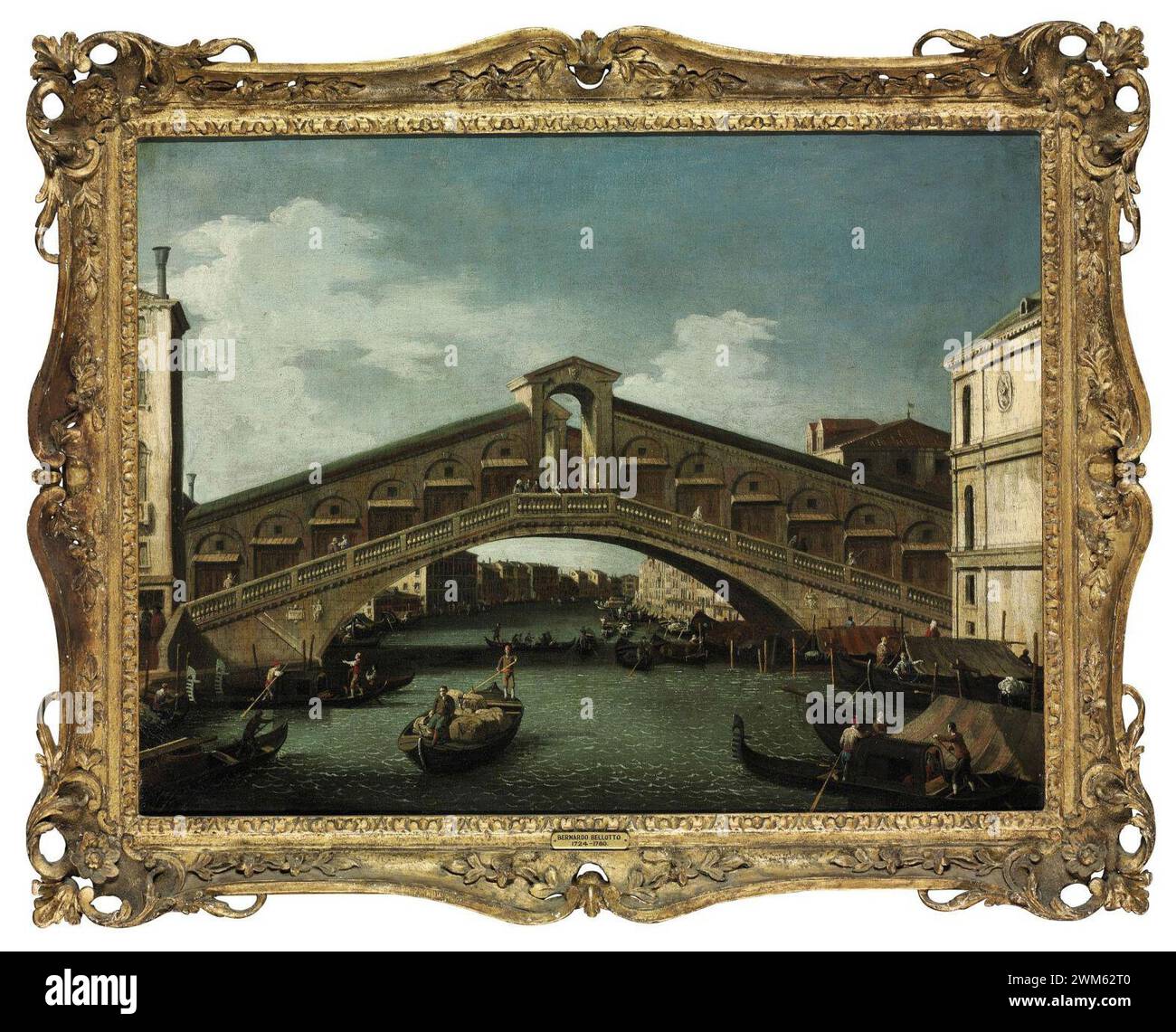 Bellotto - cercle de - le pont du Rialto, Venise, sur le Grand canal, regardant au sud-est, avec le Fondaco dei Tedeschi sur la droite, 5398298. Banque D'Images
