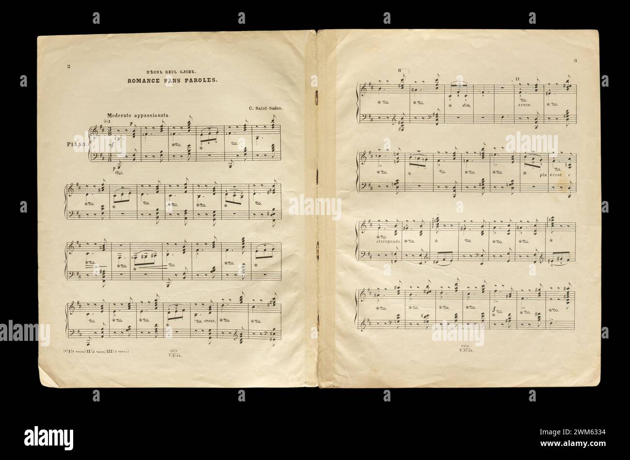 Partition 'Romance sans paroles' par le compositeur Camille Saint-Saëns. Banque D'Images Partition 'Romance sans paroles' par le compositeur Camille Saint-Saëns. Banque D'Images