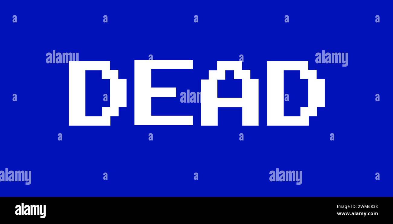 Texte mort pixellisé sur fond bleu Uni comme métaphore de l'écran bleu de la mort. Erreur, panne et effondrement du logiciel. ordinateur et exploitation sy Banque D'Images