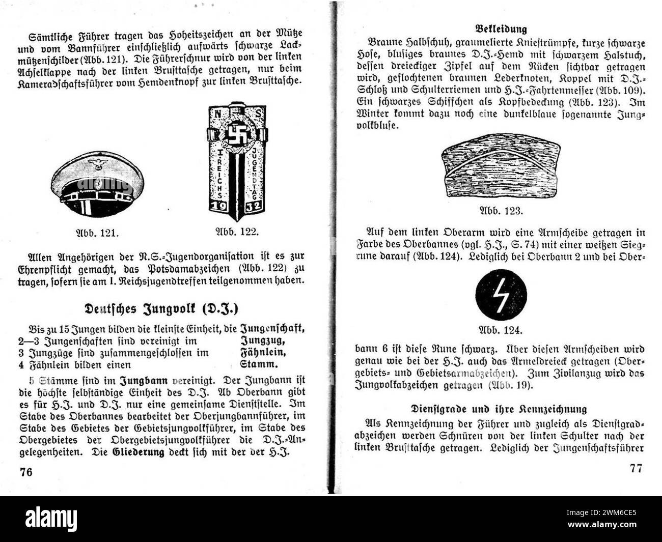 Beppo Bässler - Aufbau und Abzeichen der NSDAP sa SS HJ PO NSBO DAF 1934 - 66-67 Hitler-Jugend Deutsches Jungvolk DJ Bekleidung (structure du parti nazi insignes uniformes. Livret de propagande) Banque D'Images