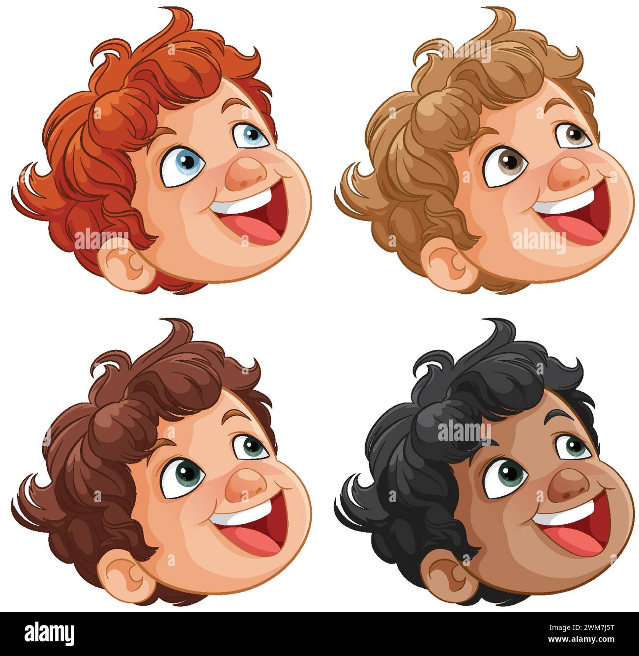 Illustration de visages d'enfants de dessins animés de quatre souriants. Illustration de Vecteur