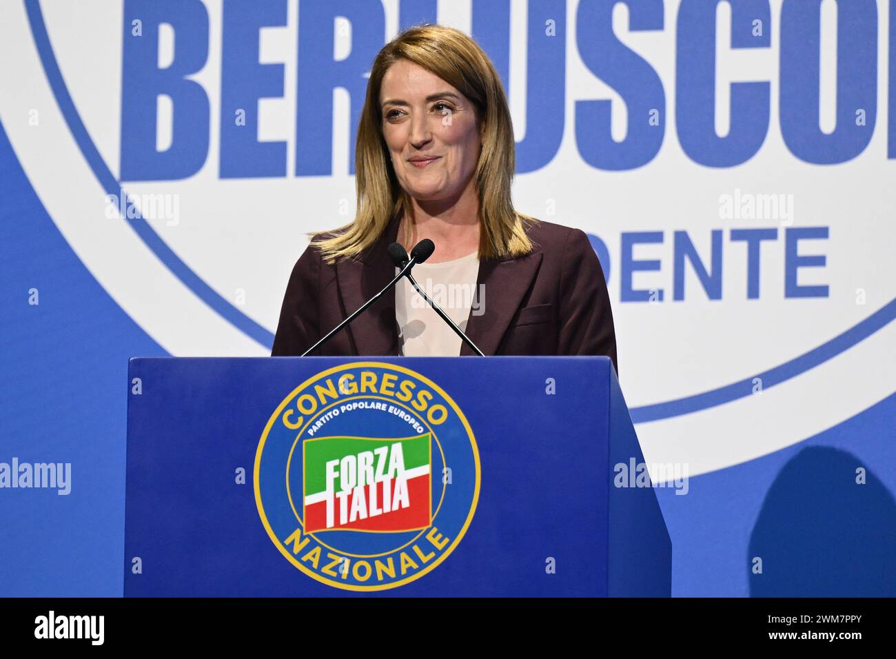 Rome, Italie. 24 février 2024. Roberta Metsola lors du Congrès national Forza Italia le 24 février 2024 au Palazzo dei Congressi à Rome, Italie. Crédit : Live Media Publishing Group/Alamy Live News Banque D'Images