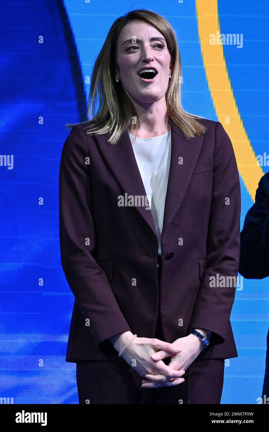 Rome, Italie. 24 février 2024. Roberta Metsola lors du Congrès national Forza Italia le 24 février 2024 au Palazzo dei Congressi à Rome, Italie. Crédit : Live Media Publishing Group/Alamy Live News Banque D'Images