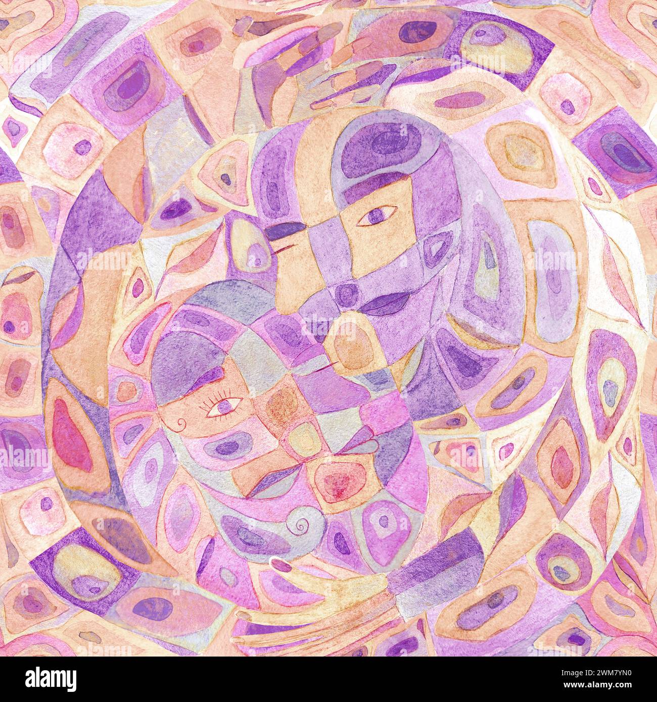 Fond multicolore symbolisant l'aquarelle abstraite. Motif sans couture de taches de couleur calme dessiné à la main. Abstraction d'aquarelle. Homme, femme, yin et yang h Banque D'Images