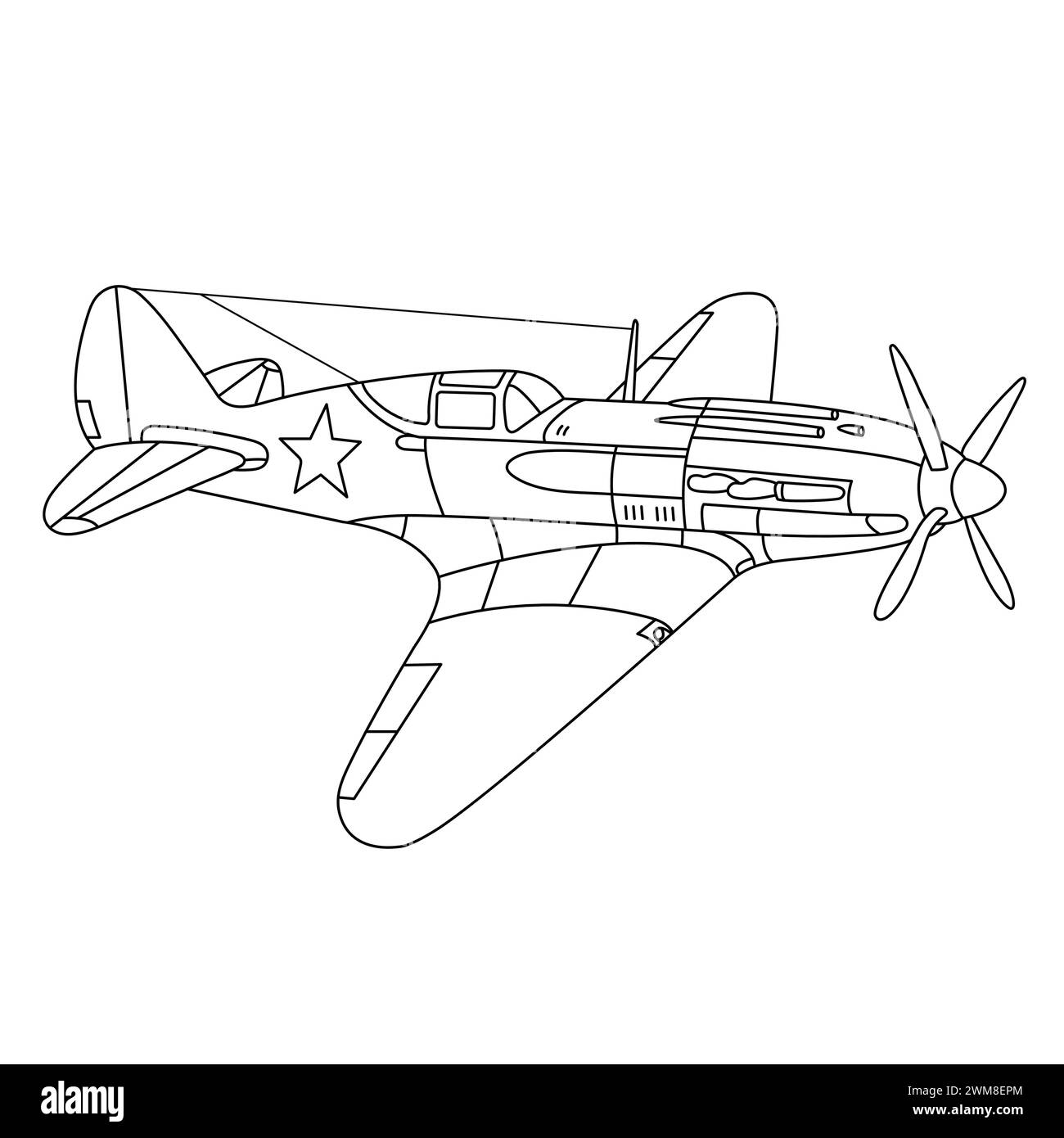 MIG-3 Aircraft War World second Fighter Coloriage page. Avion de guerre vintage. Mikoyan-Gurevich MiG-3 illustration vectorielle. Avion de chasse soviétique 1941 Illustration de Vecteur