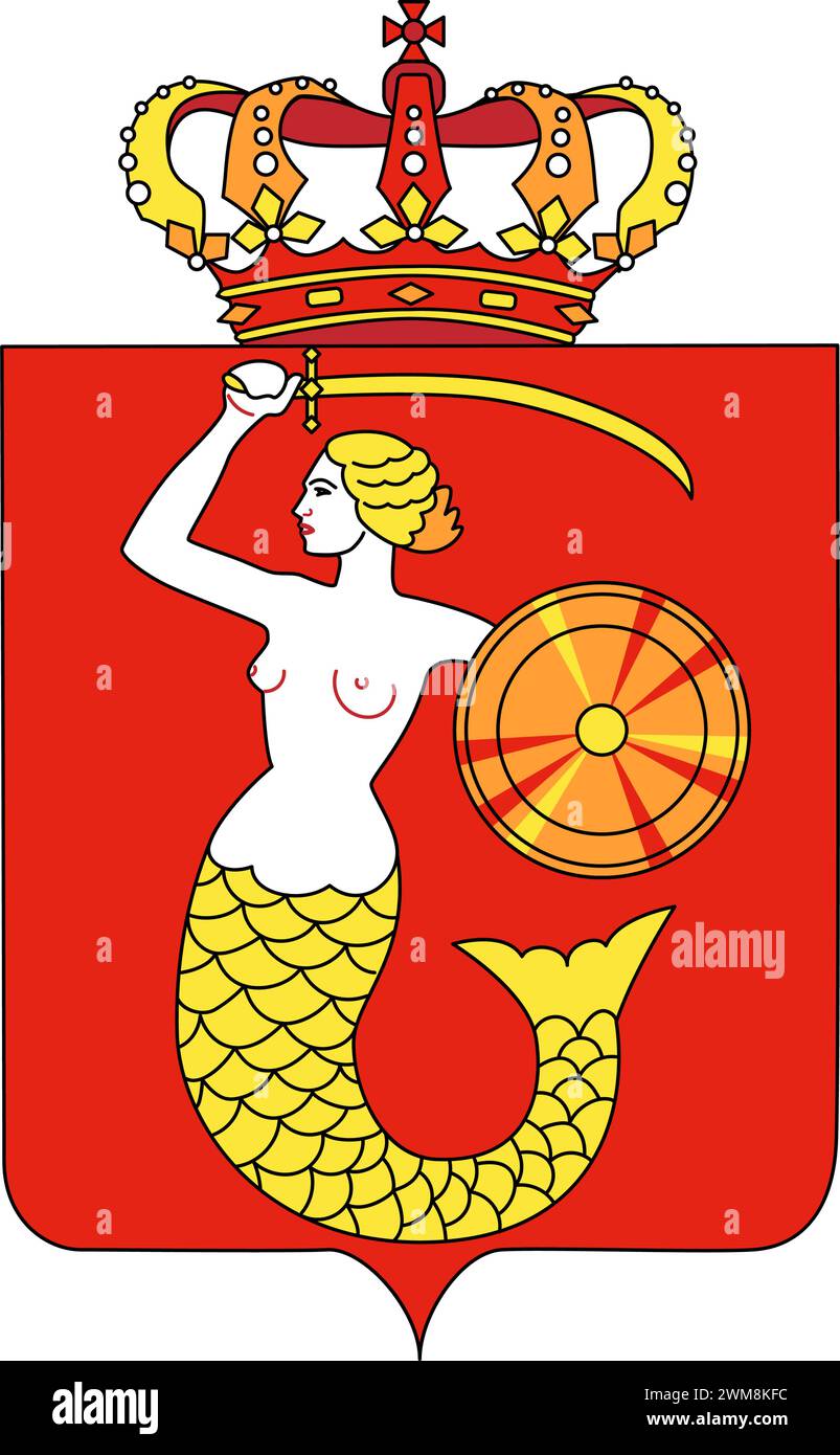 Icône de couleur vectorielle manteau d'armoiries de Varsovie -Syrenka ou Sirène de Varsovie, Pologne. Ensemble de repères polonais Illustration de Vecteur