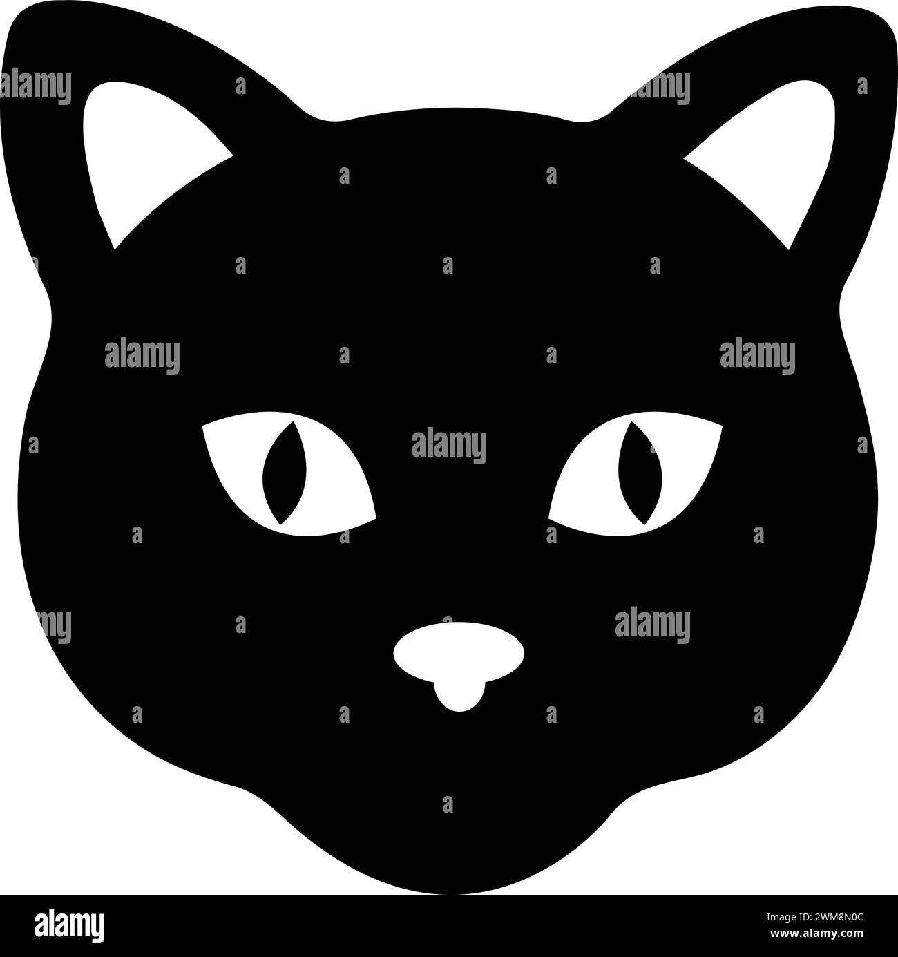 Icône Cat Head. Museau mignon d'Une silhouette de chat noir. Design plat avec logo Cat. Beau visage de Kitty. Tatouage de chaton de dessin animé Illustration de Vecteur