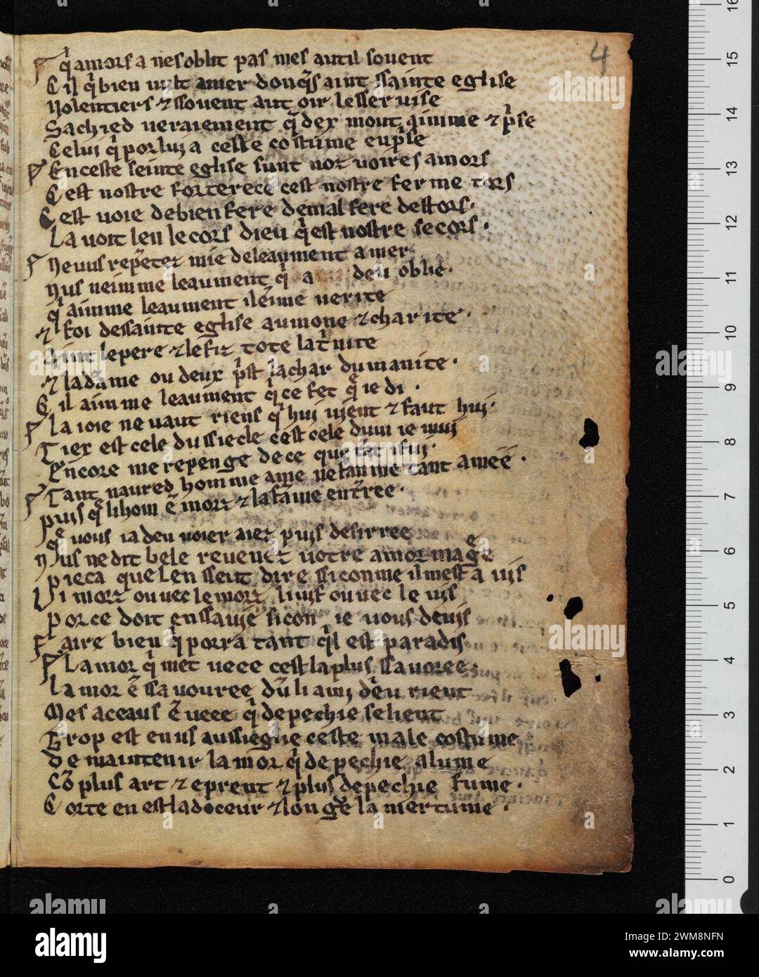 COD. A 95.3, F. 4r – Tractatus de peccatis, poème pieux (fragment). Banque D'Images