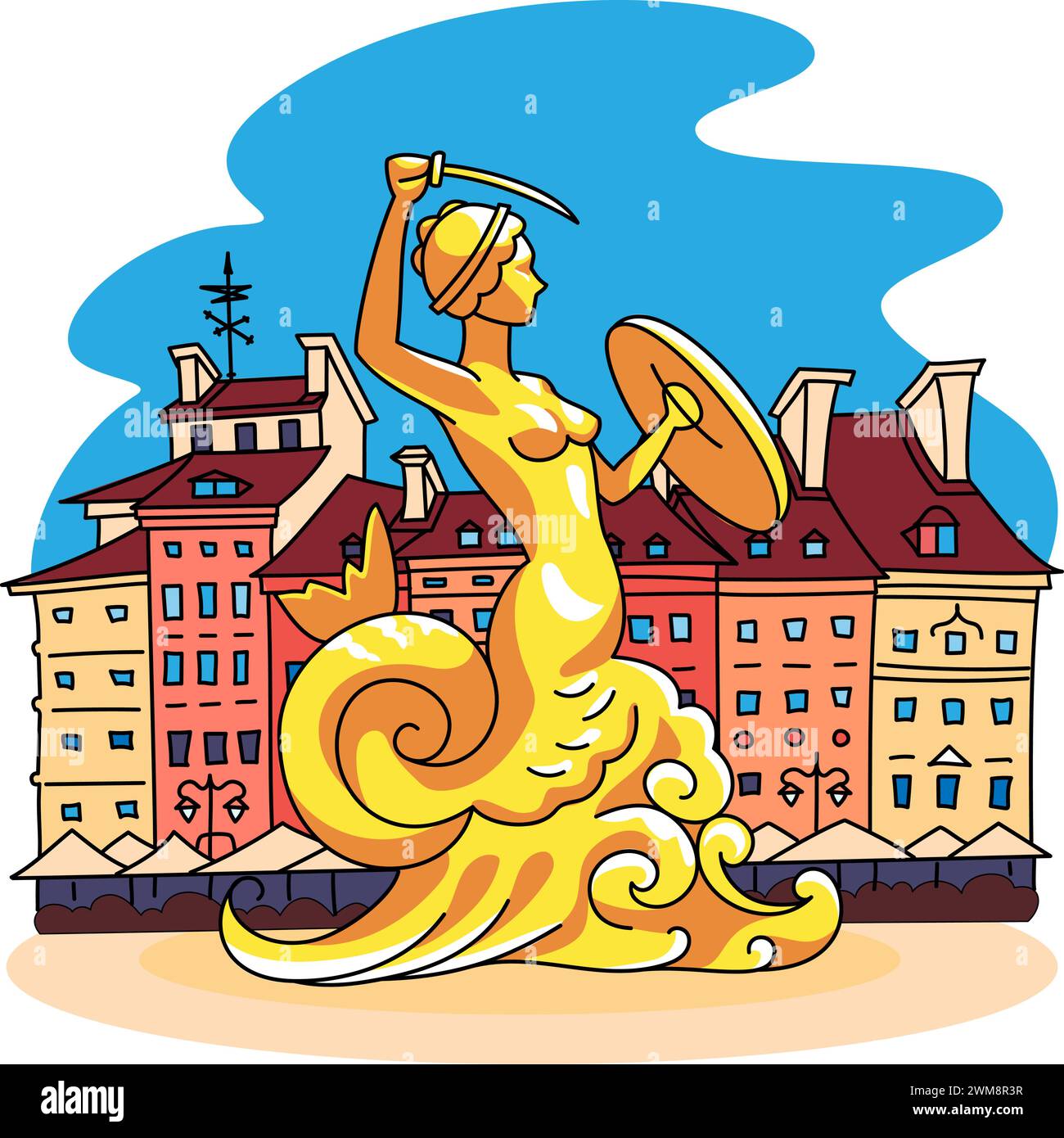 Icône de couleur vectorielle Syrenka ou Sirène de Varsovie, place du marché de la vieille ville, Pologne. Ensemble de repères polonais Illustration de Vecteur