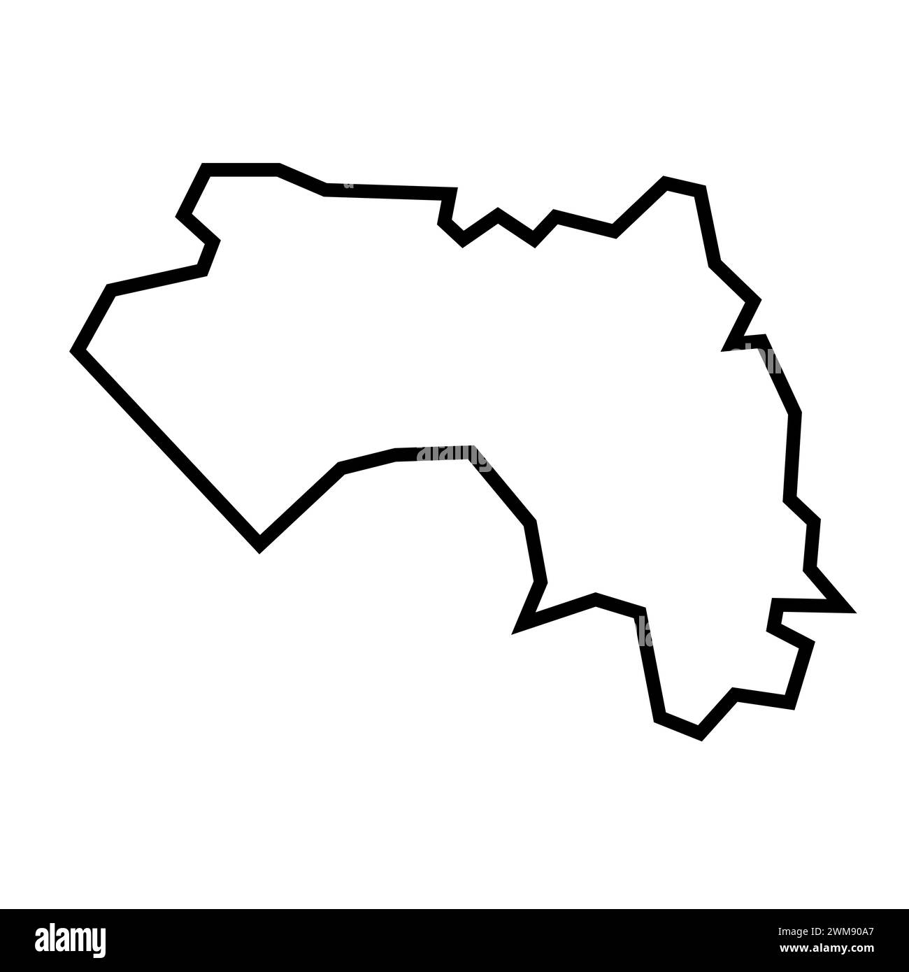 Silhouette de contour noir épais pays de Guinée. Carte simplifiée. Icône de vecteur isolé sur fond blanc. Illustration de Vecteur