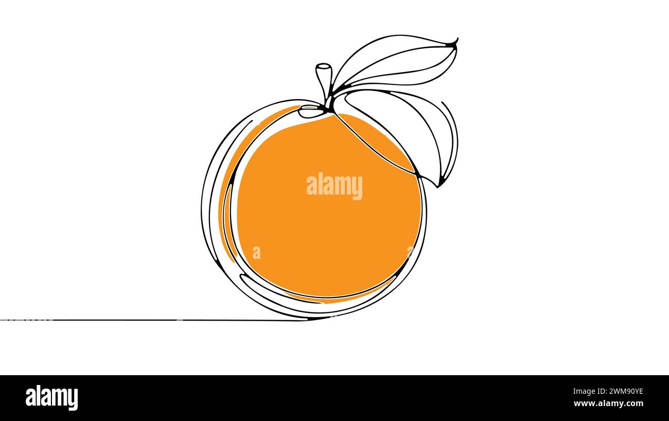 Fruit orange dans le style de dessin d'art de ligne continue. Esquisse de ligne noire sur fond blanc. Illustration vectorielle. Illustration de Vecteur