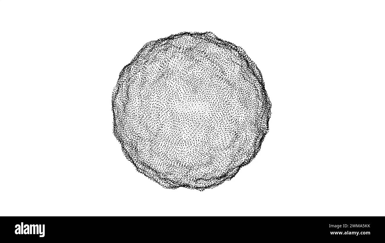Nébuleuse de points noirs sur fond blanc fluide sur sphère de surface intro rendu 3D. Banque D'Images