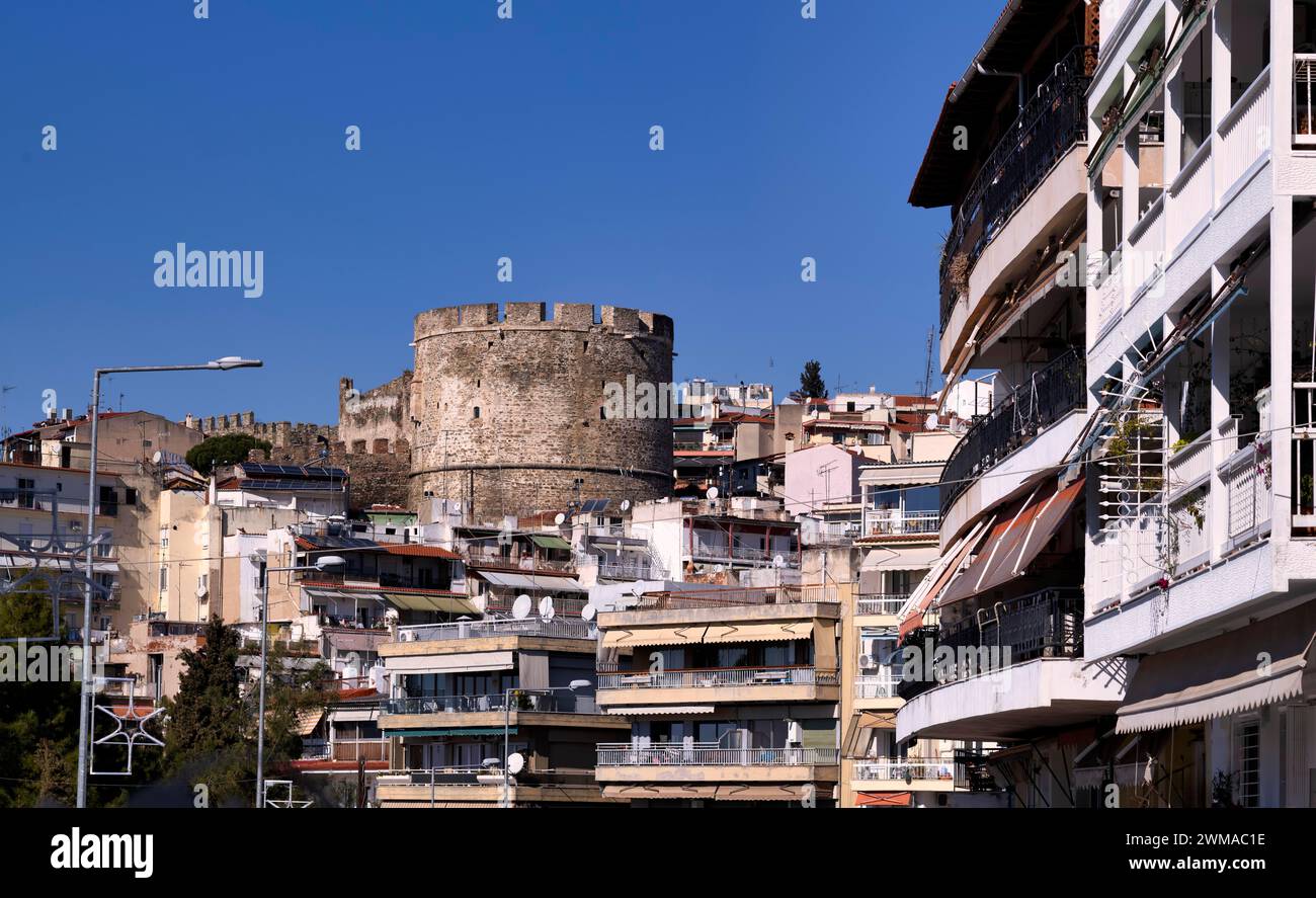 La Tour d'Alyssa, également connue sous le nom de Tour trigone, mur de la ville byzantine orientale, Acropole, bâtiments résidentiels, vieille ville, ville haute Banque D'Images