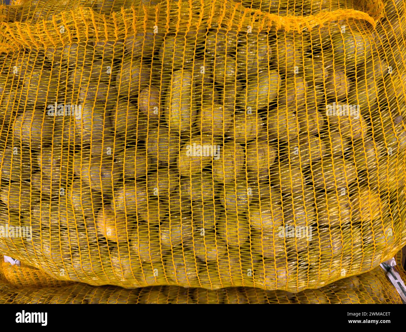 Affichage de la variété de petites pommes de terre de table dans le sac en nylon fait d'emballage en plastique pour la nourriture dans l'épicerie magasin d'épicerie magasin détaillant alimentaire Banque D'Images