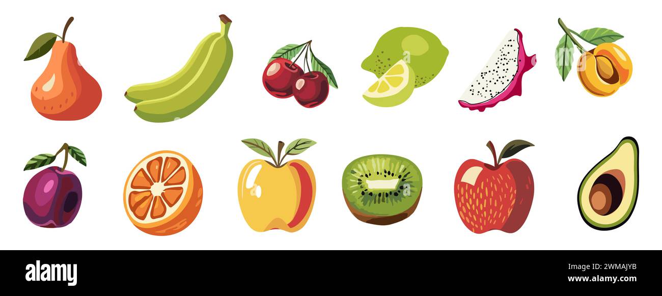 Ensemble de vecteurs de fruits abstraits dessinés à la main isolé. Illustration de Vecteur