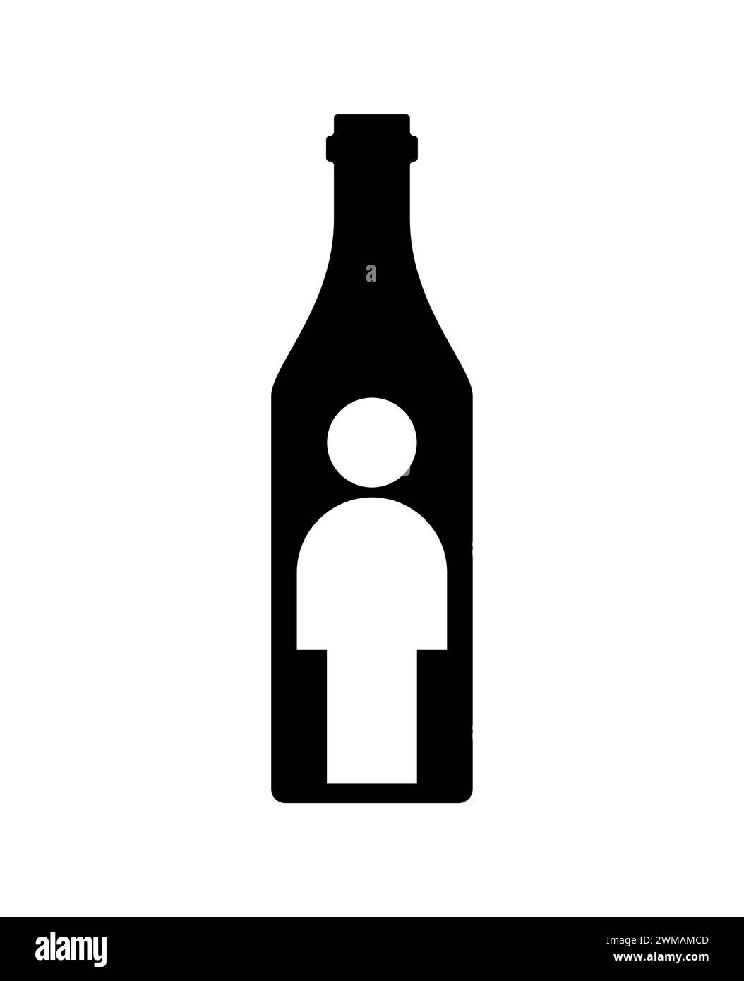 Signe de l'alcoolisme. Icône homme et bouteille d'alcool. Illustration conceptuelle du logo humain et vin. Maladie incurable Illustration de Vecteur