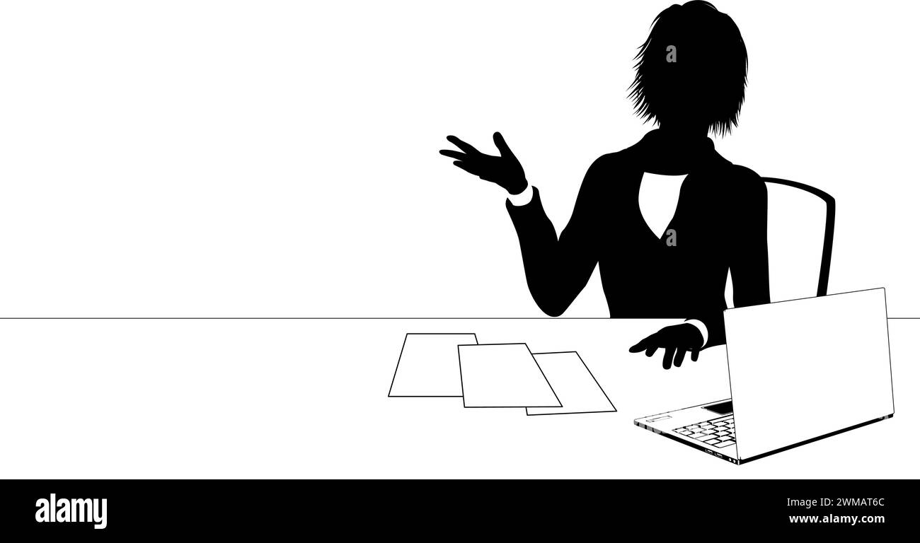 Actualités Anchor Business Woman at Desk Silhouette Illustration de Vecteur