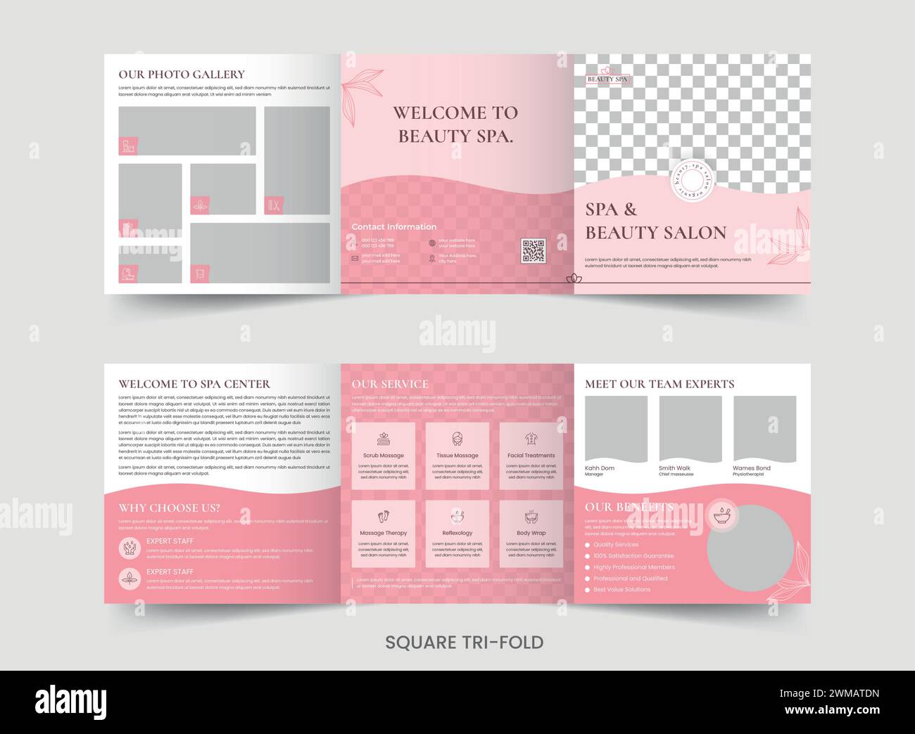 Modèle de brochure à trois volets carré Beauty Saloon Spa Illustration de Vecteur