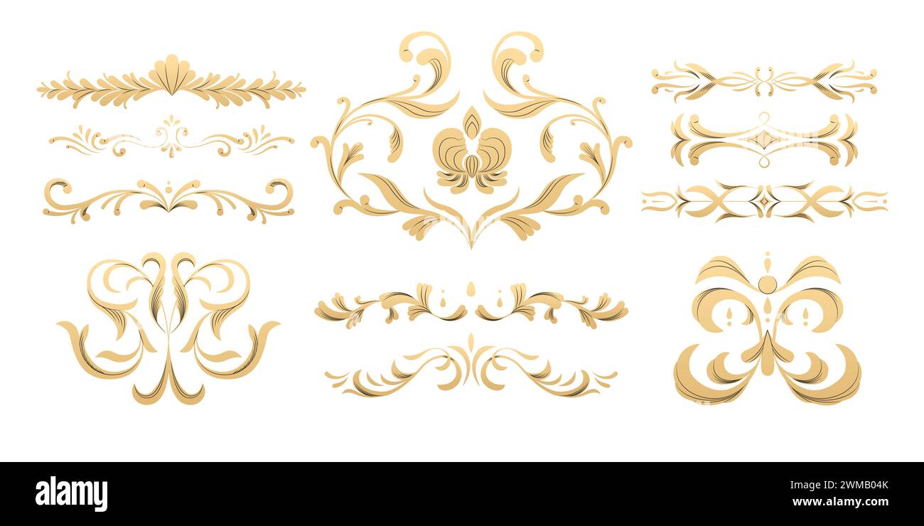 Parties ornementales de cadre décoratif. Autocollants de luxe monogramme et texte de bordure, invitation de mariage et autocollants de cadre de certificat. Ensemble isolé de vecteur Illustration de Vecteur