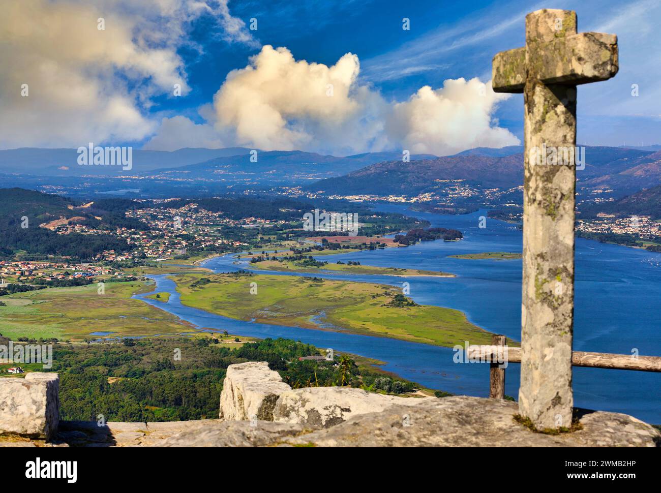 Estuaire du fleuve Minho, Espagne et frontière du Portugal, A Guarda, Pontevedra, Galice, Espagne Banque D'Images