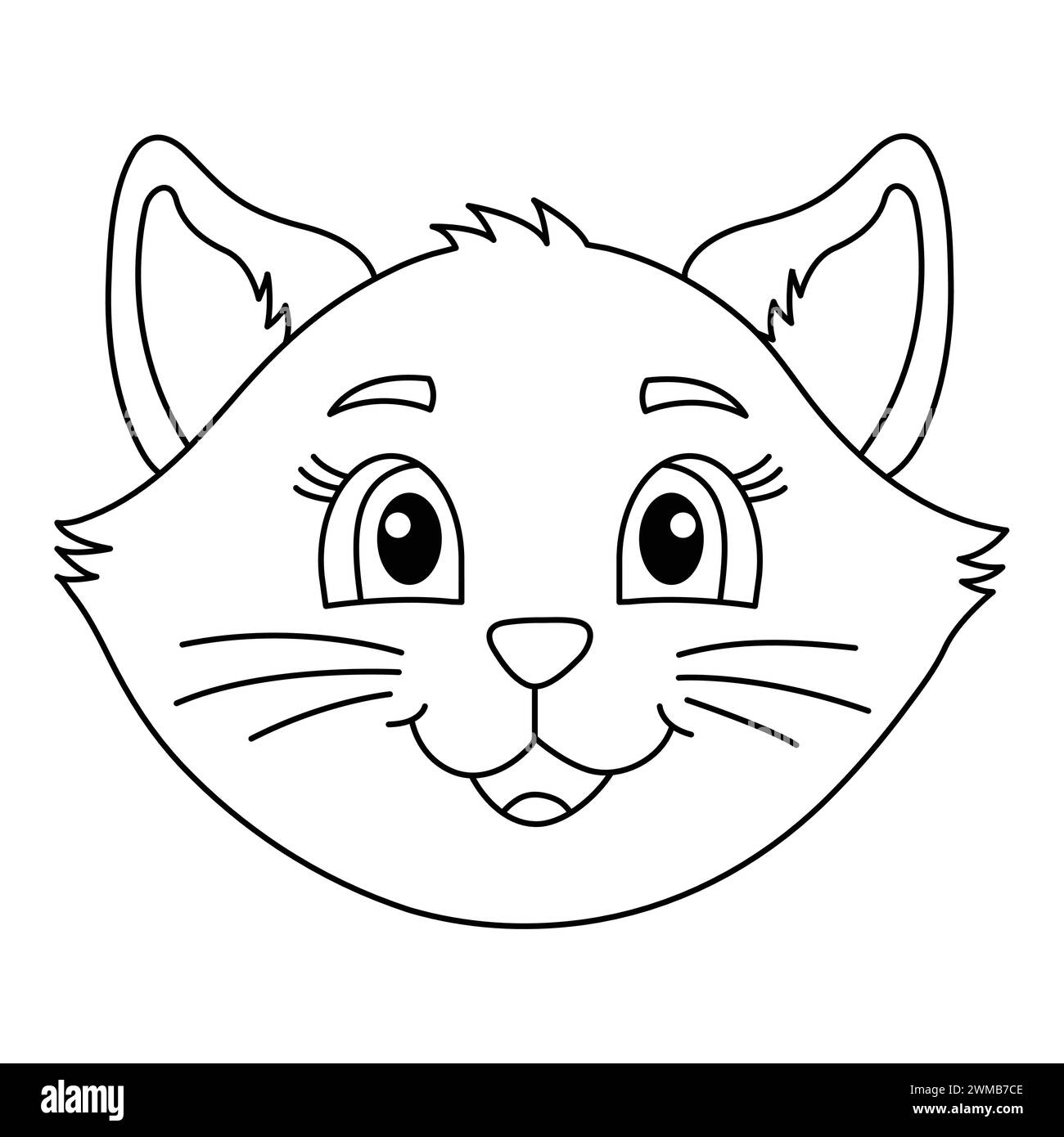 Souriant Cute Cat Outline Design sur fond blanc. Illustration vectorielle de dessin animé de Kitty face. Page de coloriage Cat. Silhouette de contour de tête de chaton. Conception Illustration de Vecteur