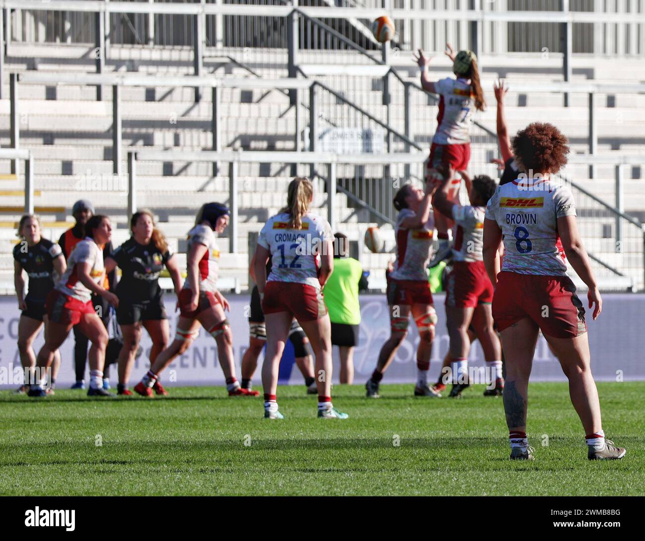 Exeter, Devon, Royaume-Uni. 24 février 2024. Allianz Premiership Women's Rugby : Exeter Chiefs v Harlequins Women at Sandy Park, Exeter, Devon, Royaume-Uni. Photo : Line Out Credit : Nidpor/Alamy Live News Banque D'Images
