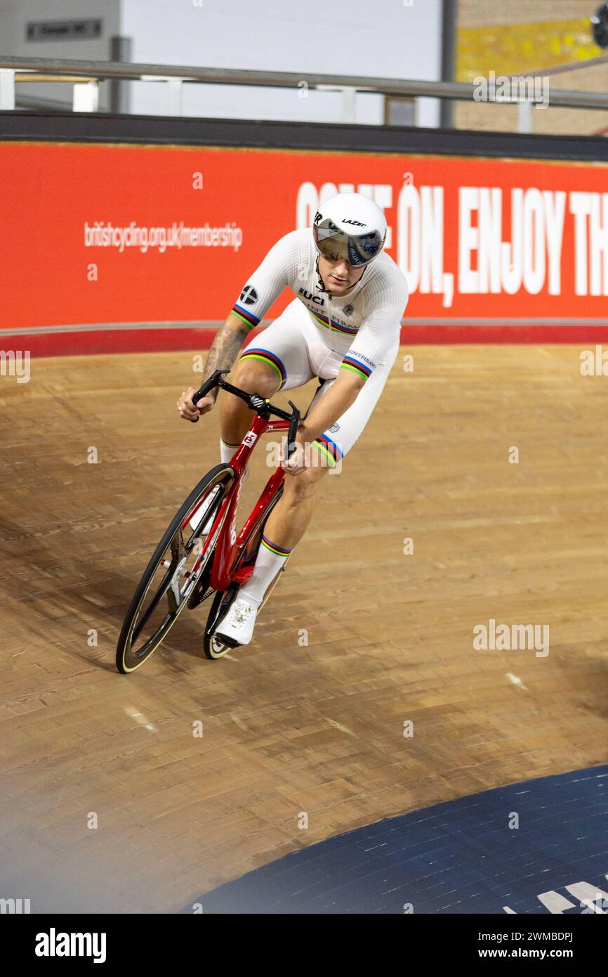 British National Track Championships 2024, Manchester, 25 février 2024, Men's Scratch qualification, crédit : Aaron Badkin/Alamy Live News Banque D'Images