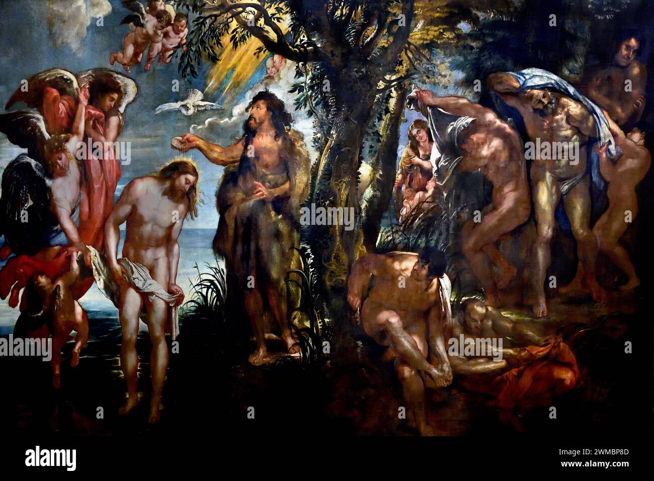 Le baptême du Christ 1604-1605 par Pierre Paul Rubens. (1577-1640). Artiste et diplomate flamand, flamand, Musée royal baroque des Beaux-Arts, Anvers, Belgique, belge. Saint Jean Baptiste Banque D'Images