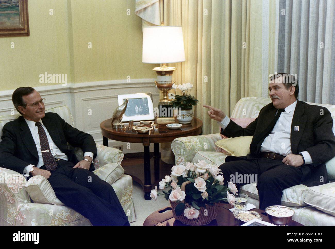 Le président Bush rencontre en privé Wałęsa, novembre 1989 Banque D'Images