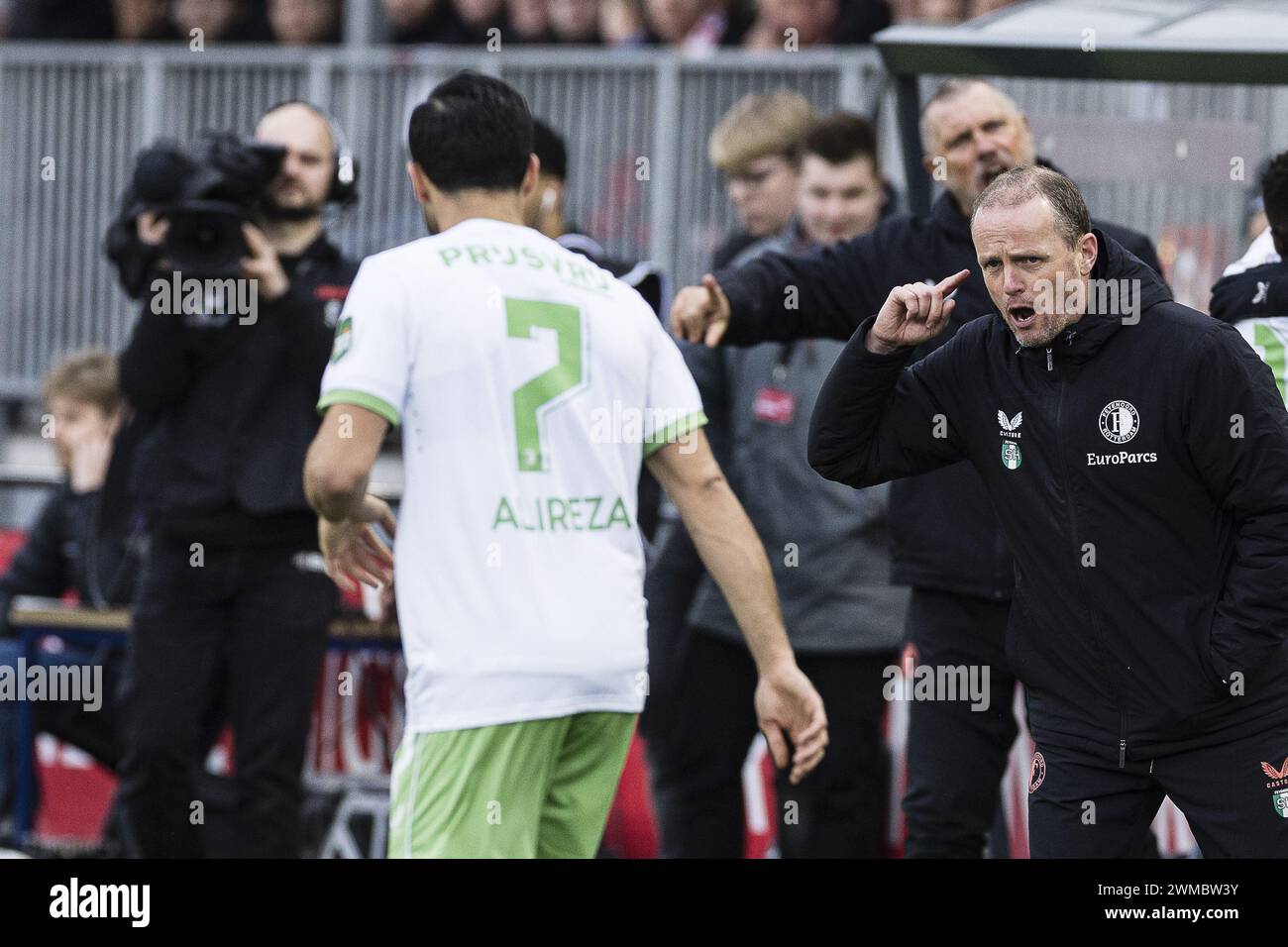 ALMERE, 25-02-2024, Yanmar Stadium, saison 2023/2024, Néerlandais Eredivisie Football. Sipke Hulshoff, entraîneur de Feyenoord, crédit : Pro Shots/Alamy Live News Banque D'Images