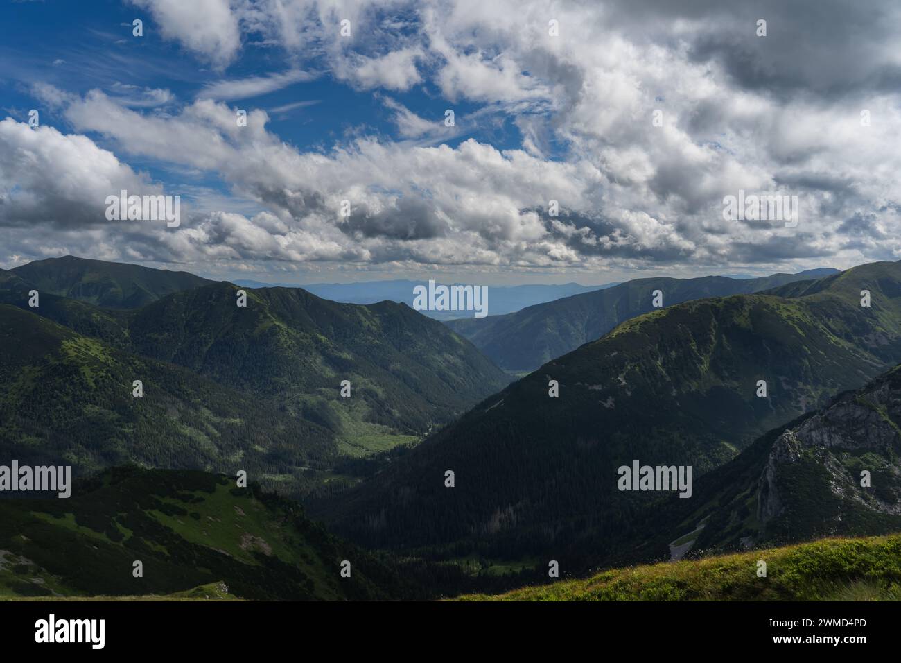 Paysage de montagne dans les montagnes polonaises en été, ciel avec des nuages d'orage. Photo de haute qualité Banque D'Images