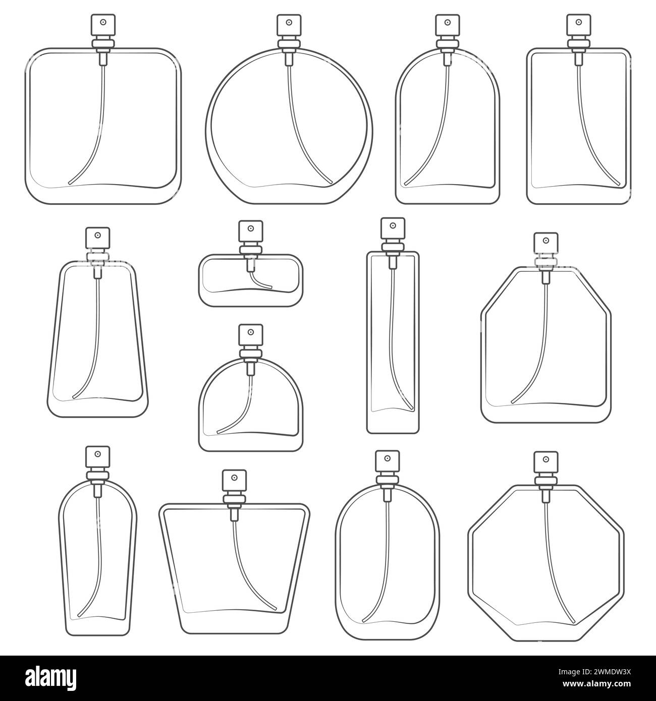 Ensemble d'illustration noir et blanc avec bouteille de spray de parfum. Objet vectoriel isolé sur fond blanc. Illustration de Vecteur