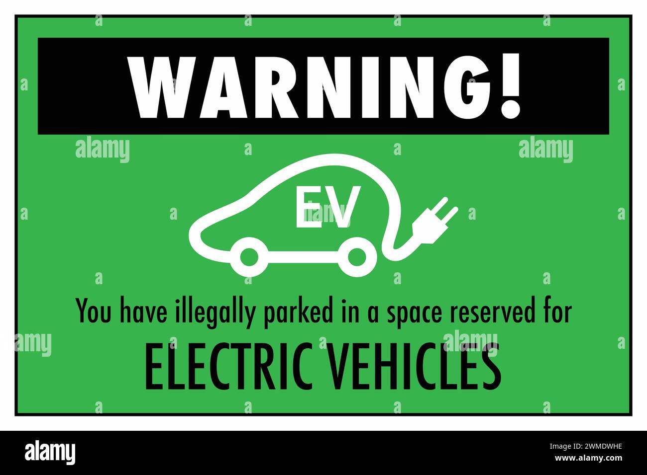 Autocollant d'avertissement ou note de stationnement illégal sur l'espace réservé aux véhicules électriques et à leur recharge Banque D'Images