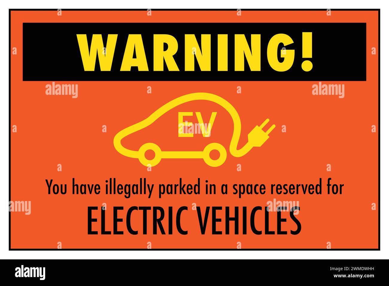 Autocollant d'avertissement ou note de stationnement illégal sur l'espace réservé aux véhicules électriques et à leur recharge Banque D'Images