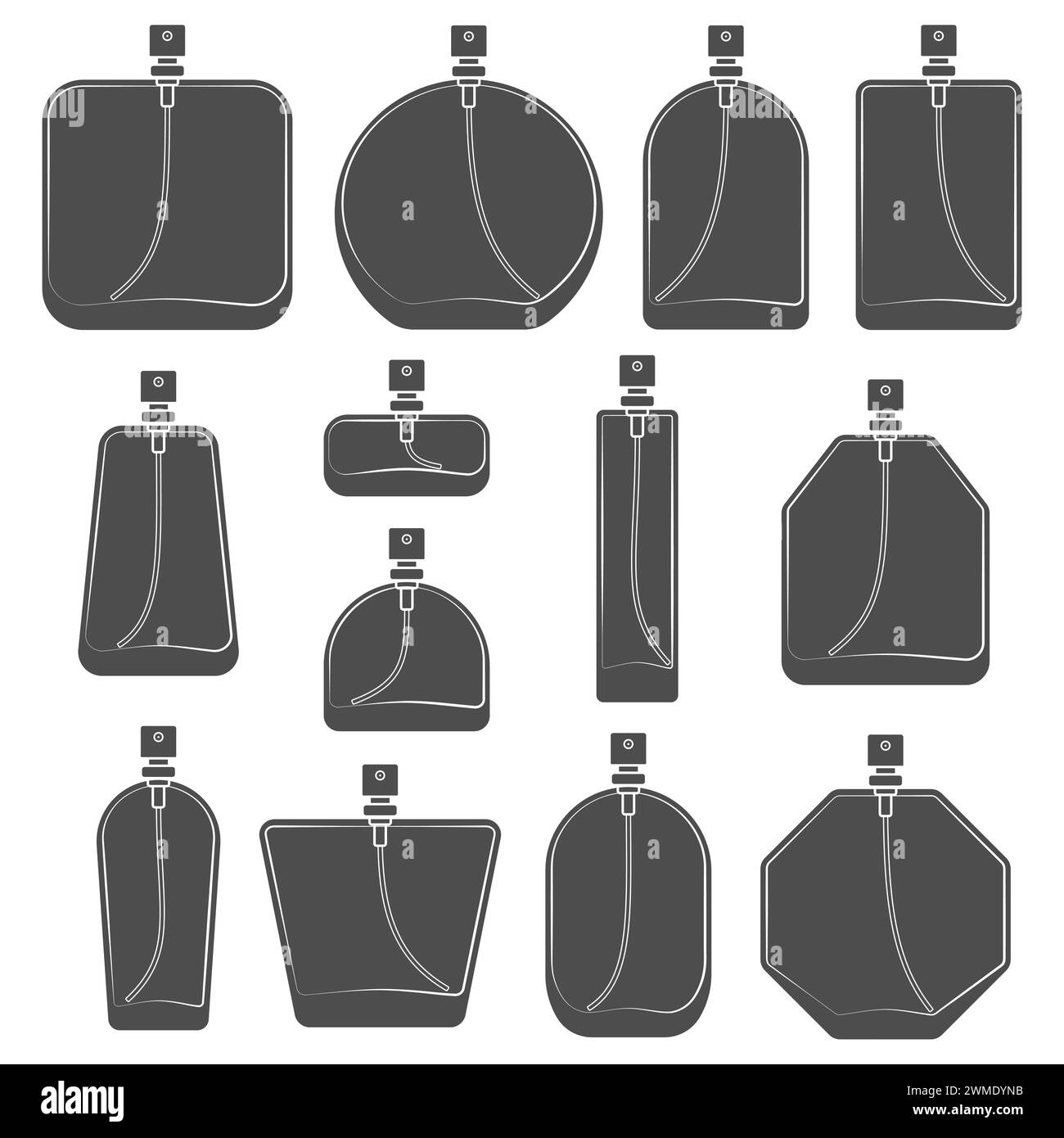 Ensemble d'illustration noir et blanc avec bouteille de spray de parfum. Objet vectoriel isolé sur fond blanc. Illustration de Vecteur